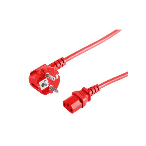 shiverpeaks BASIC-S, Netzanschlusskabel, Schutzkontaktstecker 90° auf Kaltgerätebuchse, 230 V für Kaltgeräte, CEE7/7-C13, VDE, rot, 1,8m, BS09-05184