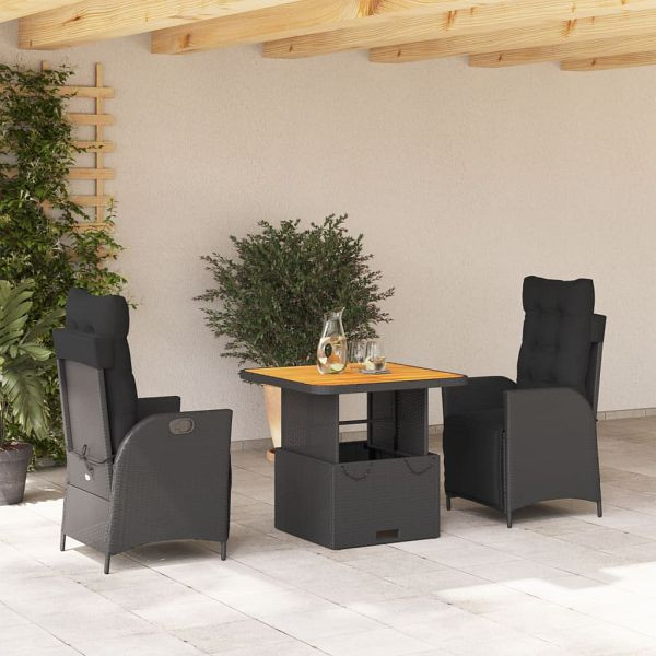 vidaXL 3-tlg. Garten-Essgruppe mit Kissen Schwarz Poly Rattan, 3277447