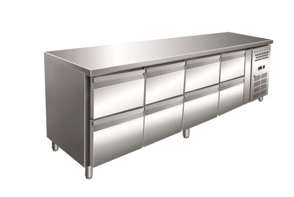 Gastro-Inox Edelstahl GN Kühltisch mit 8 Schubladen, Umluftkühlung, 202.249