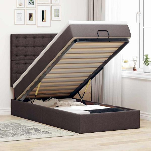 vidaXL Ottoman-Bett mit Matratze Dunkelbraun 100x200 cm Stoff, 3313302