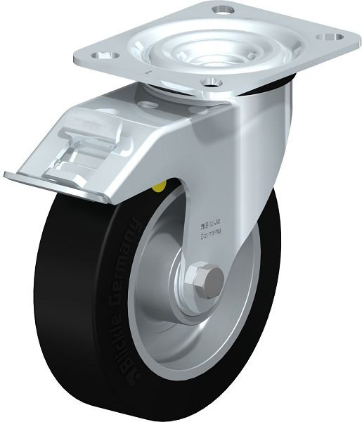 Blickle L-ALEV 125K-FI-EL Stahlblech-Lenkrolle, mittelschwere Ausführung, mit Anschraubplatte & Feststeller, Elastik-Vollgummi, Schwarz, 659383