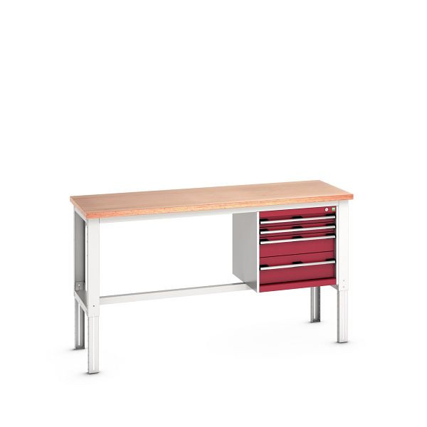 bott cubio Werkbank mit Hängeschrank 4 Schubladen, Multiplex, höhenverstellbar, BxTxH: 2000x750x740-1140mm, Multiplex RAL 7035/3004, 41003262.24V