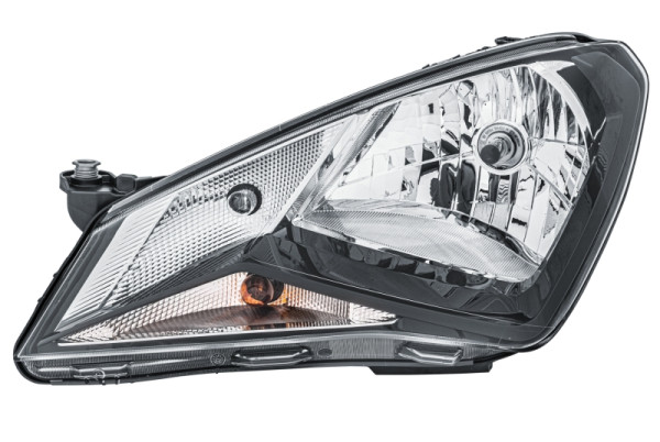HELLA Halogen-Hauptscheinwerfer - für u.a. Seat MII (KF1, KE1) - schwarz - ECE - für Rechtsverkehr - links, 1EJ 010 671-011