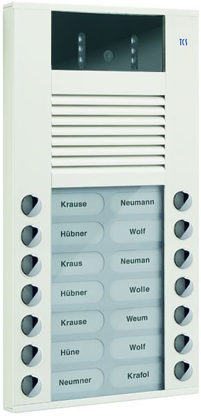 TCS Video-Außenstation mit 130-Grad-Kamera Serie AVE mit 14 Klingeltasten (rechts-/linksbündig), AP weiß, AVE14143-0018