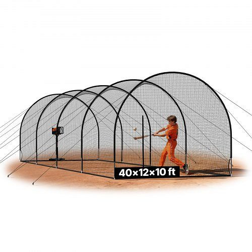 VEVOR Halbkreis Baseball Schlagkäfig 1220x370x305 cm, Tragbares Netz 4-lagig knotenlos mit Öffnung für Wurfmaschinen, BYBLXWKWBX404ORVC001V0