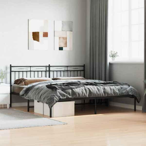 vidaXL Bettgestell mit Kopfteil Metall Schwarz 183x213 cm, 373696
