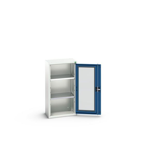 bott verso Flügeltürschrank mit Sichtfenster, mit 2 Fachböden, BxTxH: 525 x 350 x 1000 mm, Lichtgrau / Enzianblau, 16926072.11