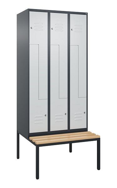 C+P Z-Spind Classic PLUS, mit untergebauter Sitzbank, 6 Abteile, 2120x900x815mm, 7016/7035, Zylinderschlösser, Buche-Sitzleisten, 0800537-306 S10028