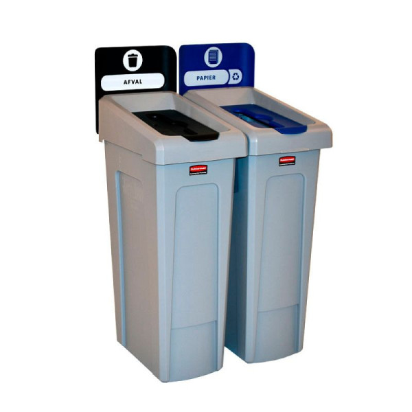 STEIN HGS Slim Jim Recycling-Station für 2 Abfallströme, NL, Papierdeckel, grau, schwarz, blau, 83897.0007