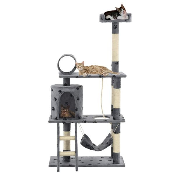 vidaXL Katzenbaum mit Sisal-Kratzsäulen 140 cm Grau Pfoten-Aufdruck, 170584