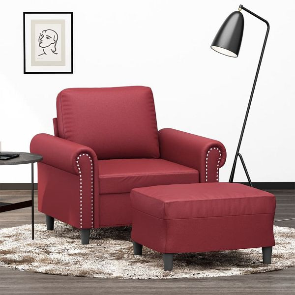 vidaXL Sessel mit Hocker Weinrot 60 cm Kunstleder, 3201203