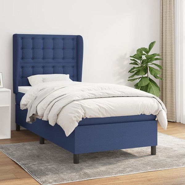 vidaXL Boxspringbett mit Matratze Blau 90x190 cm Stoff, 3128251