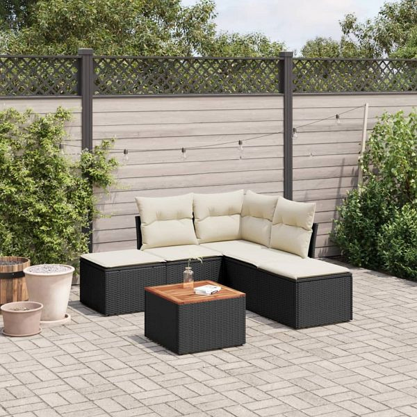vidaXL 6-tlg. Garten-Sofagarnitur mit Kissen Schwarz Poly Rattan, 3223669