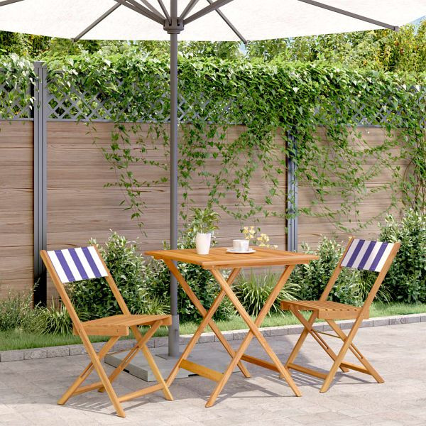 vidaXL 3-teilig Bistro-Set Blau und Weiß Stoff und Massivholz, 3281873