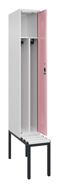 C+P Spind Evolo PLUS, 1 Abteile, 2120x300x815mm, 9016/3015, Haken 4, Zylinderschloss, Sitzfläche Kunststoff, Sitzbank, 0490507-10F S10108