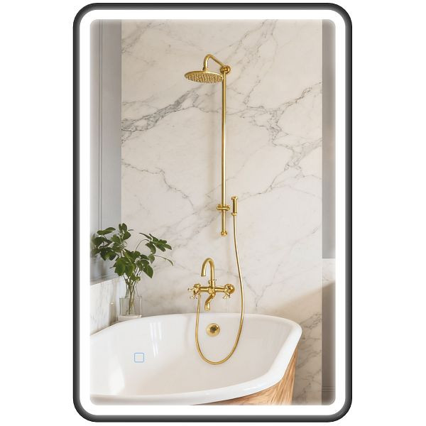 HOMCOM 90 x 60 cm LED-Badezimmerspiegel, Lichter, 3 Farben, dimmbar, Memory-Funktion, horizontal und vertikal, Schwarz, 834-886V00BK