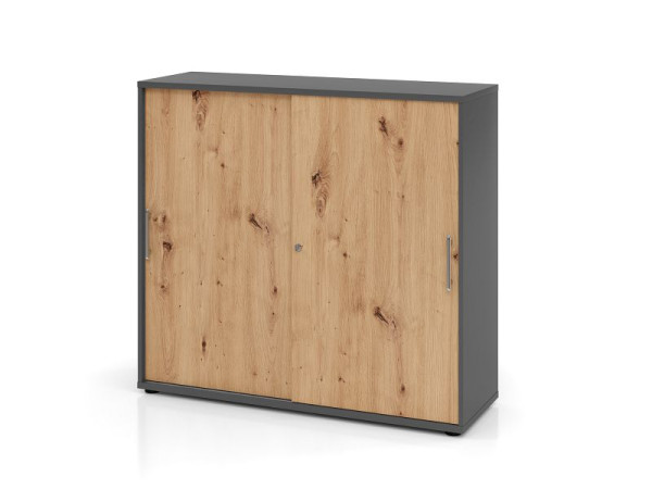 Hammerbacher Schiebetürschrank 3OH 120cm RE Graphit/Asteiche, V1753S/G/R/RE