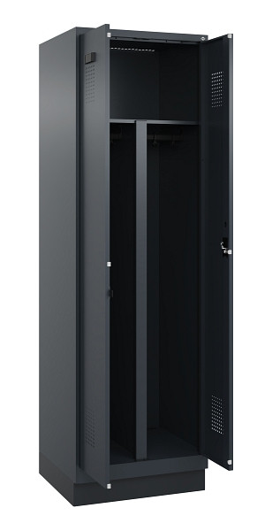 C+P PSA Schwarz-Weiß-Spind Evolo PLUS, mit Sockel, 2 Abteile, 1950x600x500mm, 7016, Frontfarbe RAL 7016 Anthrazitgrau, Zylinderschloss, 049022-20P S10043