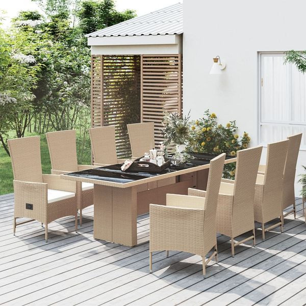 vidaXL 9-teilig Garten-Essgruppe mit Kissen Beige Poly Rattan, 3157573