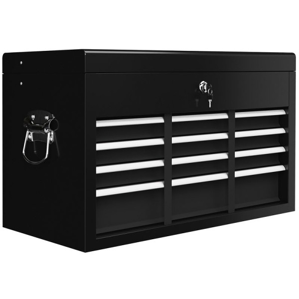 HOMCOM Werkzeugkiste, abschließbar, 3 Schubladen, Stahlgehäuse, 60x26x34 cm, Schwarz, B20-107V00BK