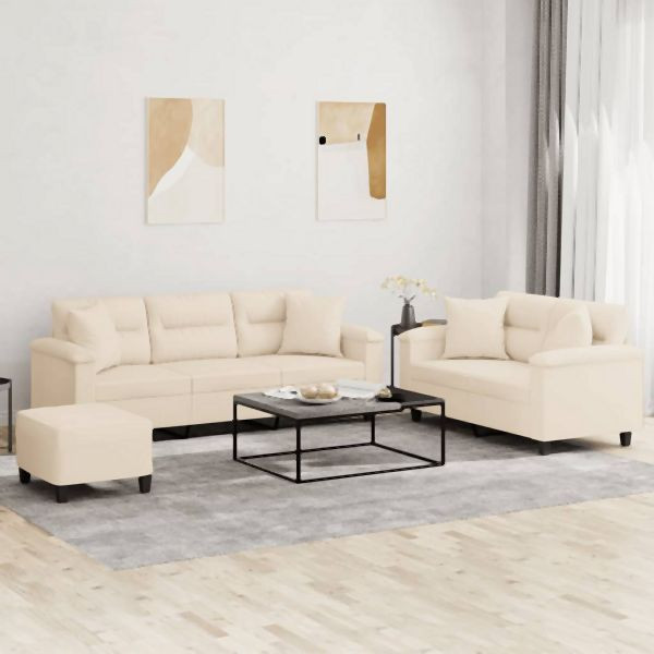 vidaXL 3-tlg. Sofagarnitur mit Kissen Beige Mikrofasergewebe, 3202361