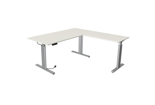 Kerkmann Sitz-/Stehtisch Move 3 silber B 2000 x T 1000 mm mit Anbauelement 1000 x 600 mm, weiß, (Montage), 10234010-1