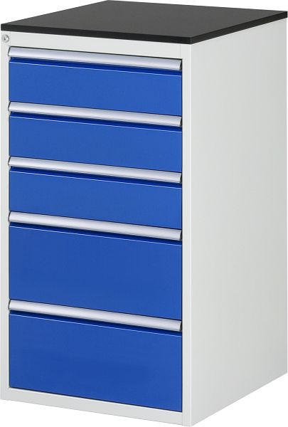 RAU Schubladenschrank Serie 7000, B580 x T650 x H1030 mm, Arbeitsplatte mit Melaminharzbeschichtung, Schubladen: 4xH180, 1xH210 mm, 13-L7.4A-M.11