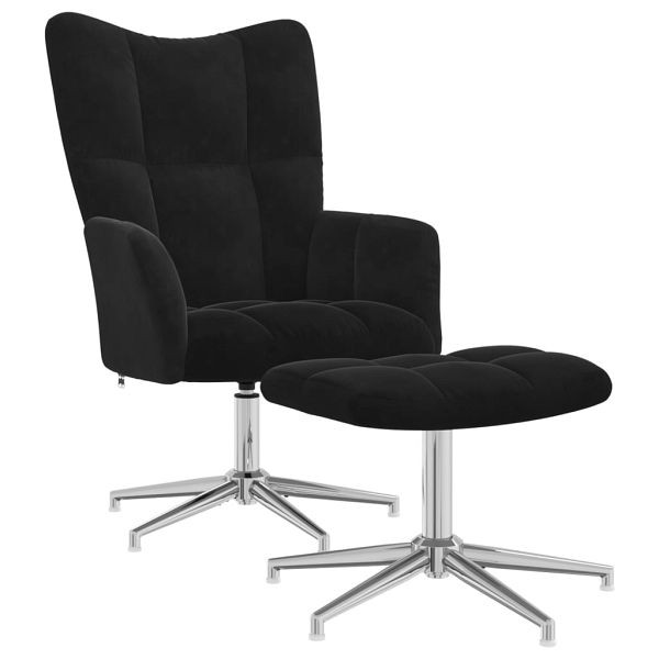 vidaXL Relaxsessel mit Hocker Schwarz Samt, 328134, 8720286425053