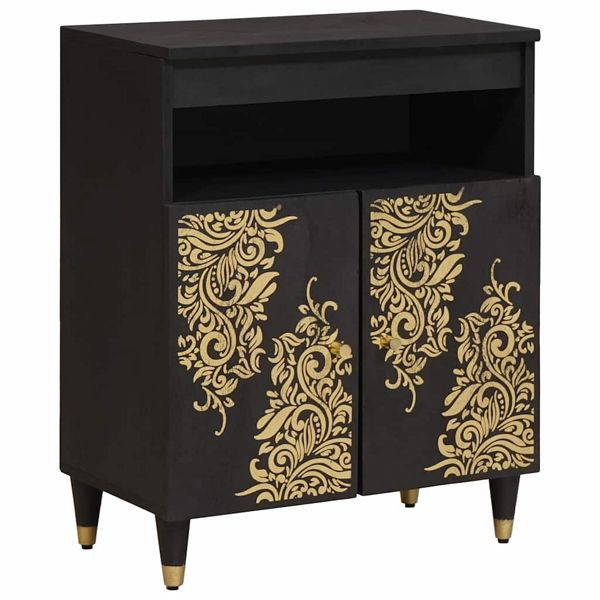 vidaXL Sideboard mit Regal Schwarz 60 x 33 x 75 cm Massivholz Mango, 4018833