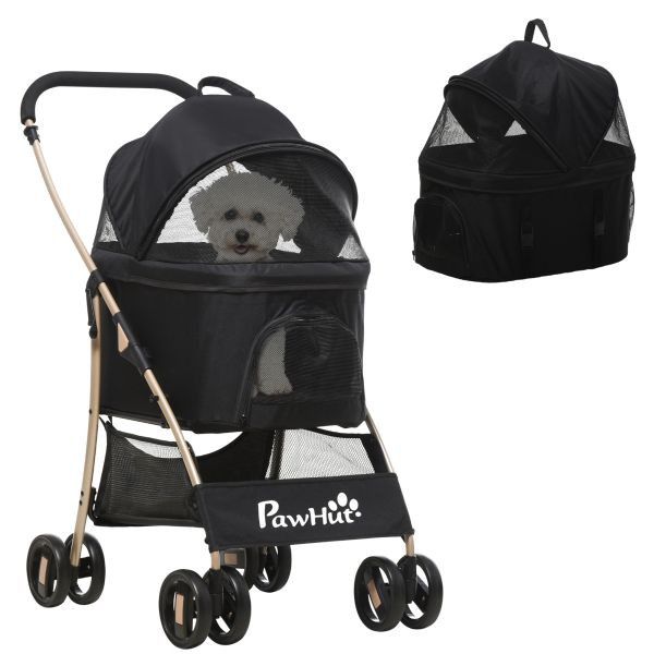 PawHut Hundewagen, 2 in 1 Hundetrolley, faltbarer Hundebuggy, Tragetasche, D00-166V00BK