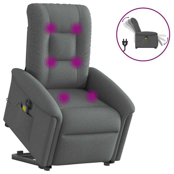 vidaXL Elektrischer Massagesessel mit Aufstehhilfe Dunkelgrau Stoff, 3303285