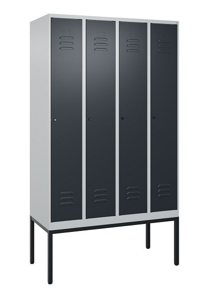 C+P Umkleidespind Classic PLUS mit Mitteltrennwand, Gestell, 4 Abteile, 2120x1200x500mm, 7035/7016, Zylinderschlösser, 0800307-40F S10023