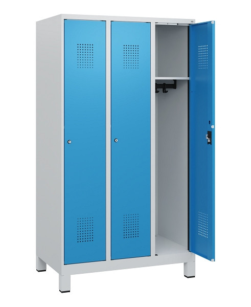 C+P Spind Evolo PLUS, Füße, 3 Abteile, 1630x900x500mm, 7035/5012, Zylinderschloss, 0490105-30 S10031
