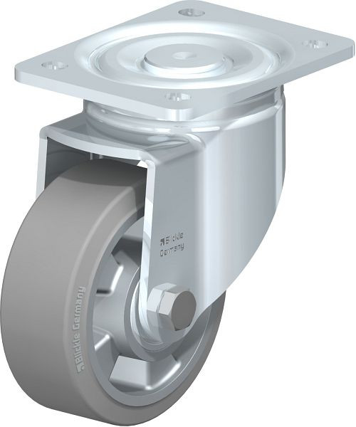 Blickle LH-ALEV 127K-SG Stahlblech-Lenkrolle, Schwerlast-Ausführung, mit Anschraubplatte, Elastik-Vollgummi, Grau, 546077