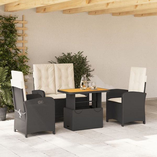 vidaXL 4-teilig Garten-Essgruppe mit Kissen Schwarz Poly Rattan, 3277323