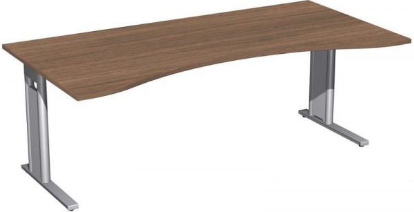 geramöbel Schreibtisch Ergonomieform starr, C Fuß Blende optional, 2000x1000x720, Nussbaum/Silber, N-648338-NS