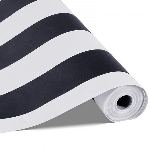 VEVOR Tapete selbstklebend 45cm x 15m, Schwarz-Weiß Streifen, wasserfest, Vinylrolle für Schlafzimmer, Küche, Büro, Bad, BZCCBZJKD404U7O07001V0