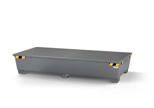 DENIOS Auffangwanne pro-line für 2 IBC, grau lackiert, 2 Gitterroste, 273885