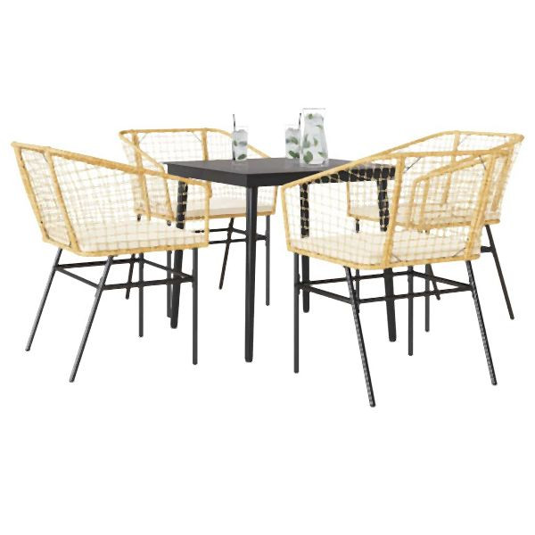 vidaXL 5-teilig Garten-Essgruppe mit Kissen Braun Poly Rattan Glas, 3334507