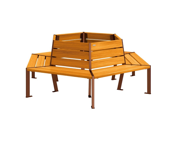 Procity Baum-Rundbank Silaos, Stahl Und Holz, Innendurchmesser 1000 mm, helle Eiche/Rost Korken Effekt, 209648.S025.CHEC