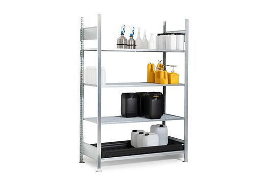 DENIOS Gefahrstoffregal GKG 1360-V pro, verzinkt Gitterroste, 1360 x 637 x 2000, Grundfeld, 273919