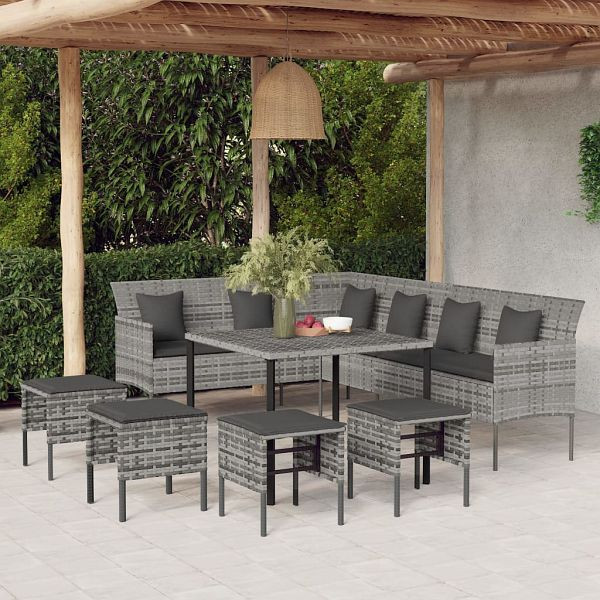 vidaXL 6-tlg. Garten-Essgruppe mit Kissen Grau Poly Rattan, 3186651