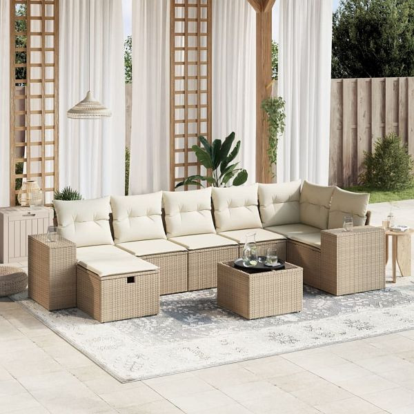 vidaXL 8-teilig Garten-Sofagarnitur mit Kissen Beige Poly Rattan, 3264464