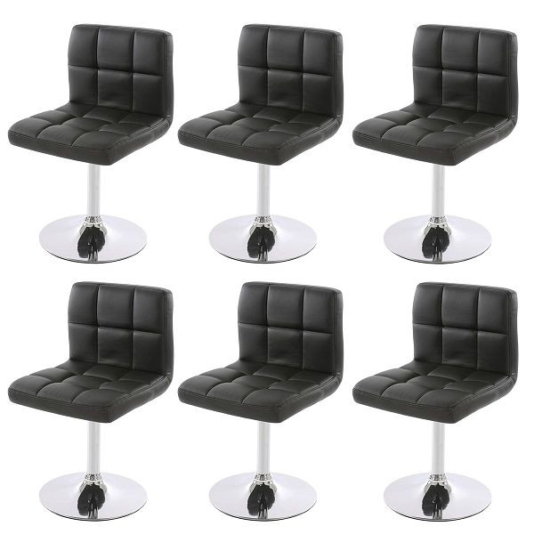 Mendler 6er-Set Esszimmerstuhl Drehstuhl Stuhl Kavala Kunstleder Chrom, grau, 3x26634