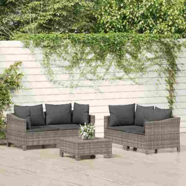 vidaXL 5-tlg. Garten-Lounge-Set mit Kissen Grau Poly Rattan, 3187264