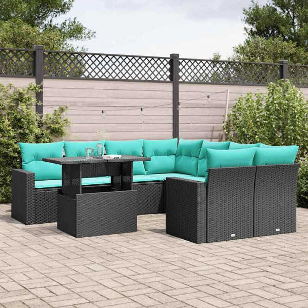 vidaXL 9-teiliges Gartensofa-Set mit Kissen, schwarzes Polyrattan, 3267167