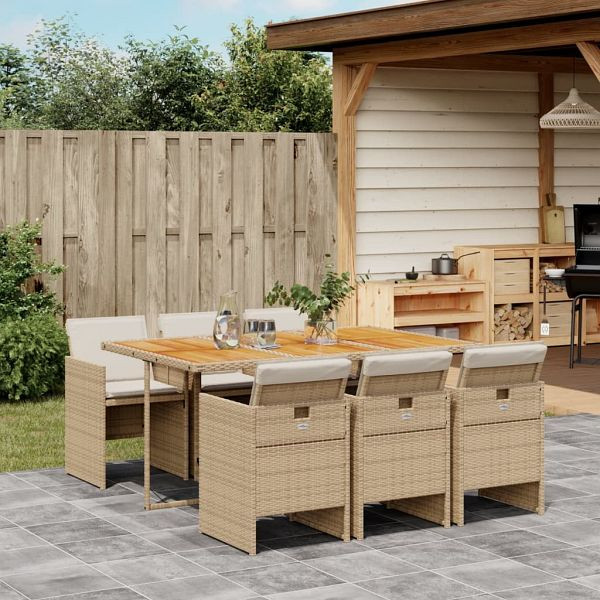 vidaXL 7-teilig Garten-Essgruppe mit Kissen Beige Poly Rattan, 3277683