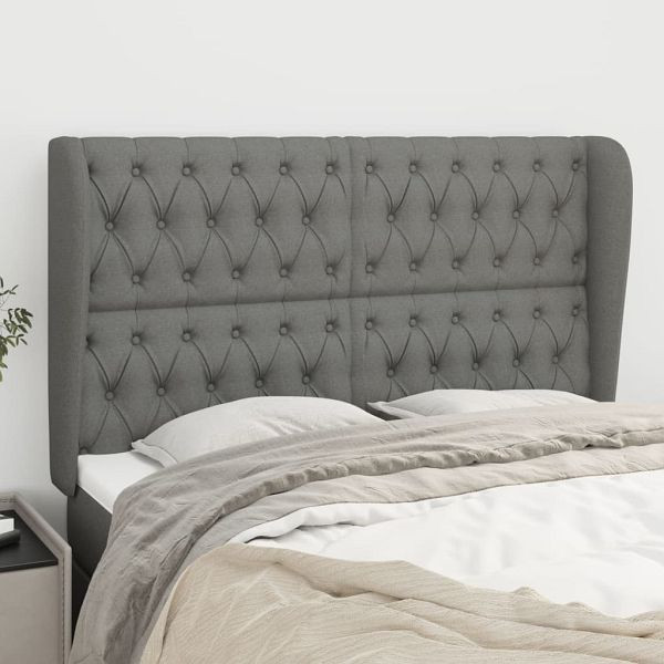 vidaXL Kopfteil mit Ohren Dunkelgrau 147x23x118/128 cm Stoff, 3118389