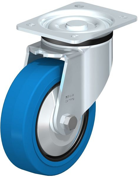 Blickle LK-POEV 160XR-SB-FA Stahlblech-Lenkrolle, schwere Ausführung, mit Anschraubplatte, Elastik-Vollgummi, Blau, 851212