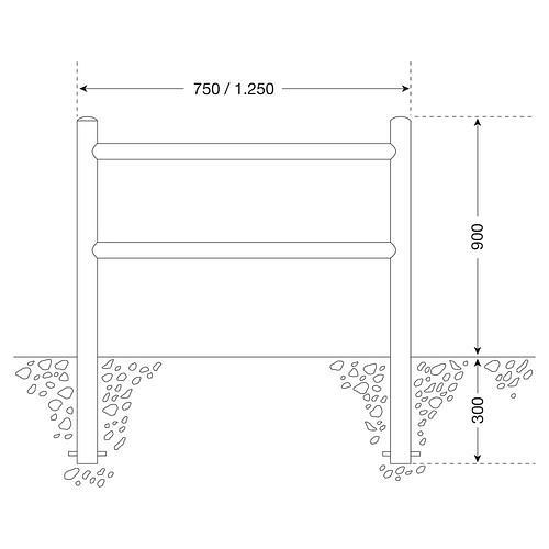 DENIOS Geländer-Element, Rundrohr, B 1250 mm, Höhe Überflur 900 mm, 310890